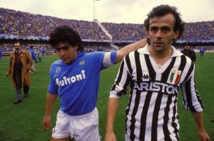 Maradona e Platini, Napoli-Juve. Fonte: wikipedia