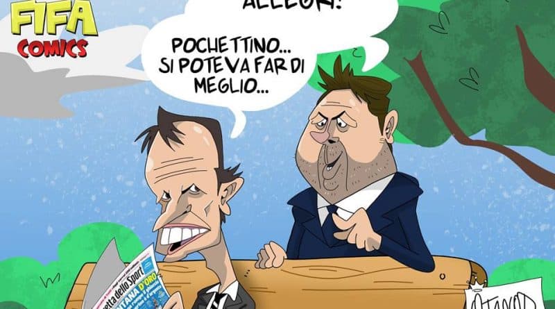 Allegri e Pochettino dopo Juventus-Tottenham di FIFA comics