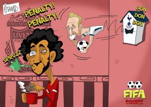 Il pareggio su rigore di Kane in Liverpool-Tottenham di FIFA comics