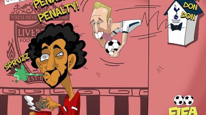 Il pareggio su rigore di Kane in Liverpool-Tottenham di FIFA comics