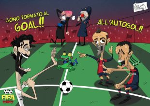 L'autogoal di Ranocchia in Genoa-Inter di FIFA comics