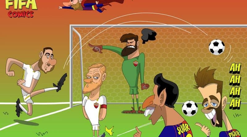 Barcellona-Roma 4-1 con due autogoal di FIFA comics