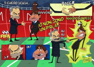 La stretta di mano tra Mourinho e Conte di FIFA comics