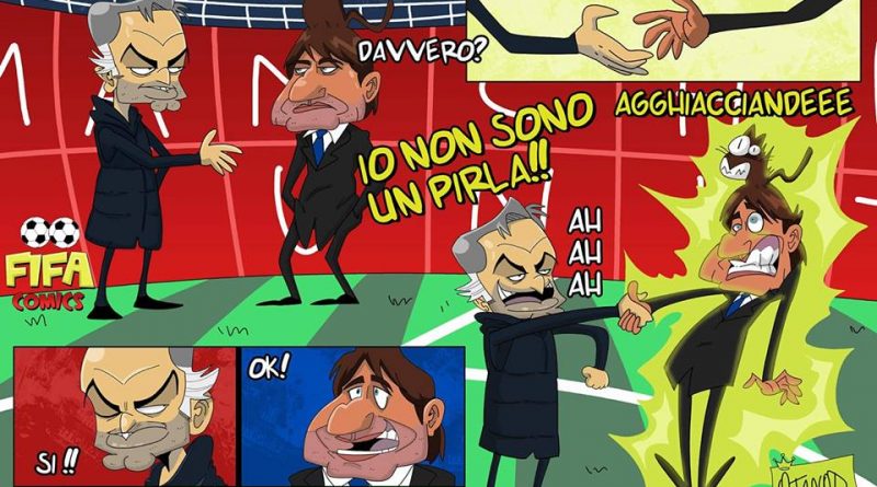 La stretta di mano tra Mourinho e Conte di FIFA comics