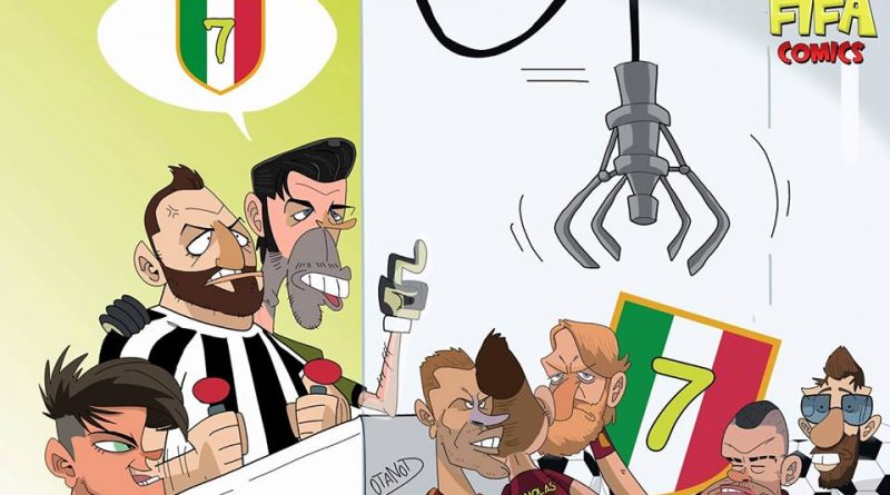 La Juventus cerca di prendere lo scudetto contro la Roma di FIFA comics