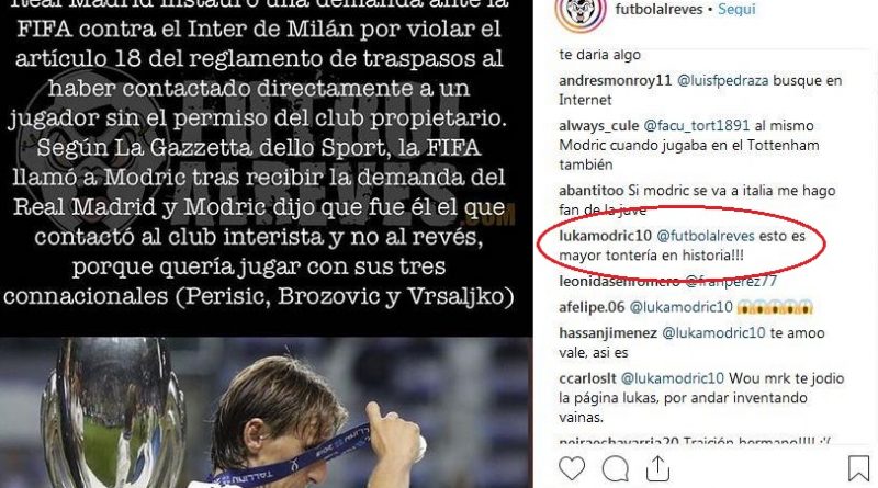 Modric risponde a futbolalreves su Instagram