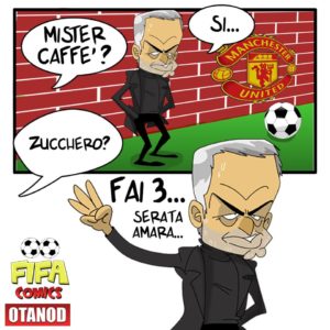 Mourinho mostra il tre del Triplete in Juventus-Manchester United di FIFA comics