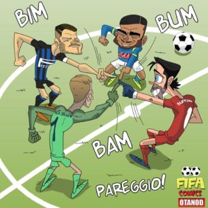 Napoli, PSG, Inter e Barcellona pareggiano 1-1 di FIFA comics