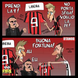 Piątek e la maglia numero 9 del Milan di FIFA comics