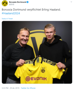 Haaland al Borussia Dortmund - Fonte: https://twitter.com/BVB